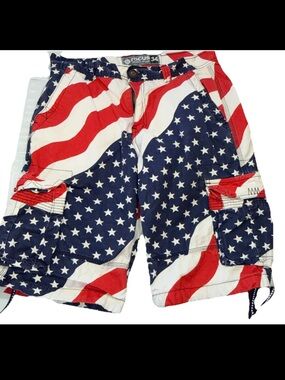 FOCUS American Flag CARGO SHORTS MEN'S SIZE 34 Cotton Patriotic 12.5” inseam USA